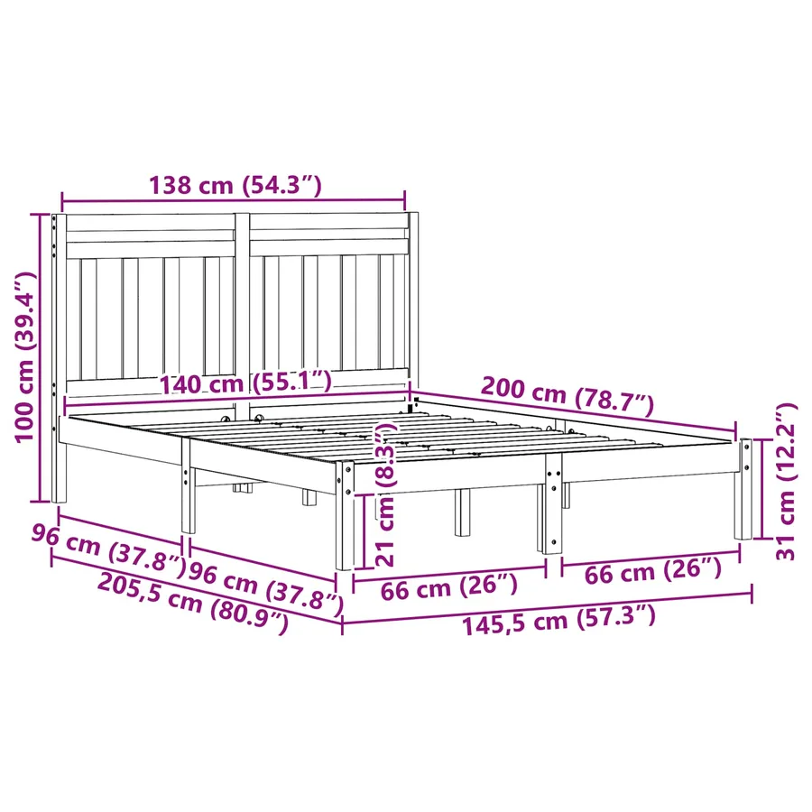 Cadre de lit Cire marron 205,5 x 145,5 x 100 cm - 9