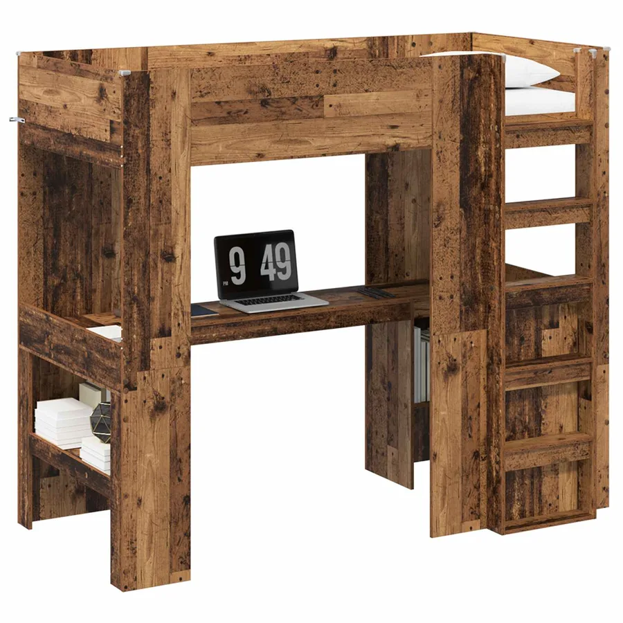 Cadre de lit superposé avec bureau Bois ancien 90 x 200 cm - 2
