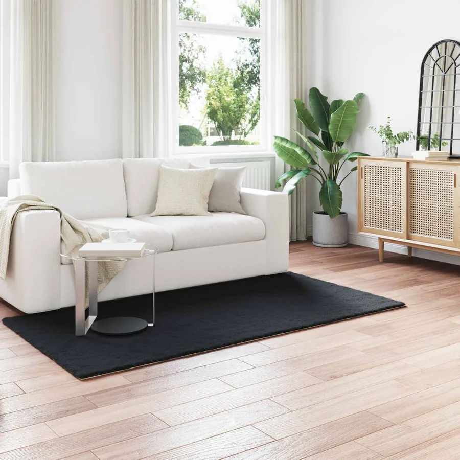 Tapis antidérapant en fausse de lapin OLITE Noir 100 x 200 cm