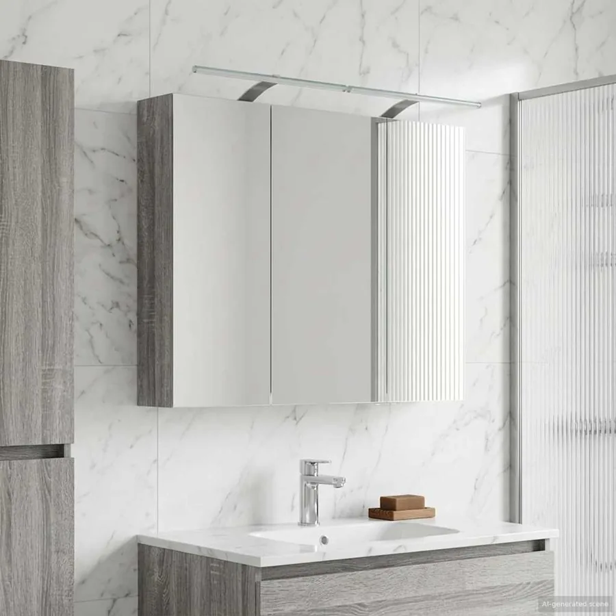Armoire Miroir de Salle de Bain Gris Sonoma 100 x 14,5 x 70 cm