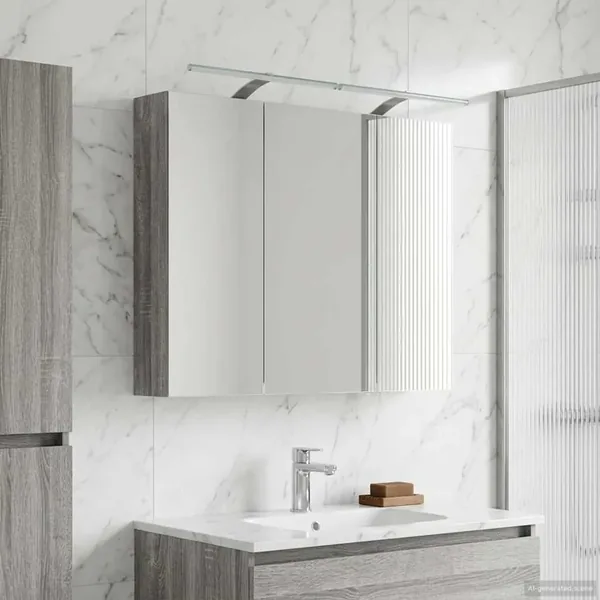 Armoire Miroir de Salle de Bain Gris Sonoma 100 x 14,5 x 70 cm