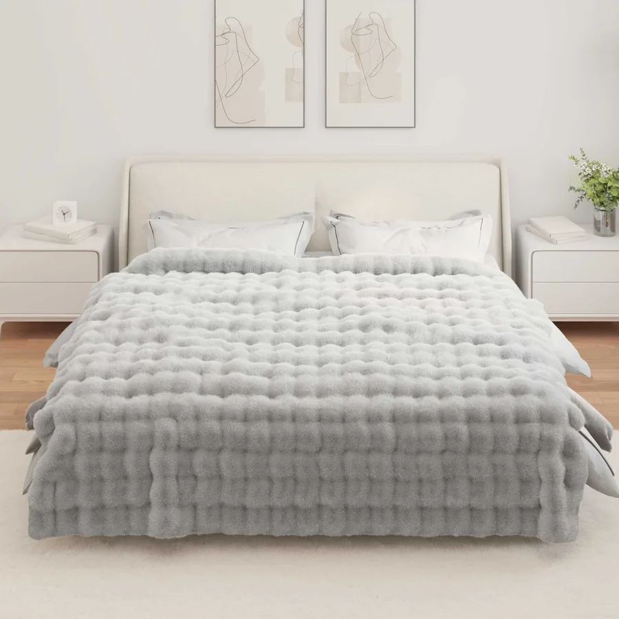 Couverture antidérapante en fausse de lapin Olite Gris - 4