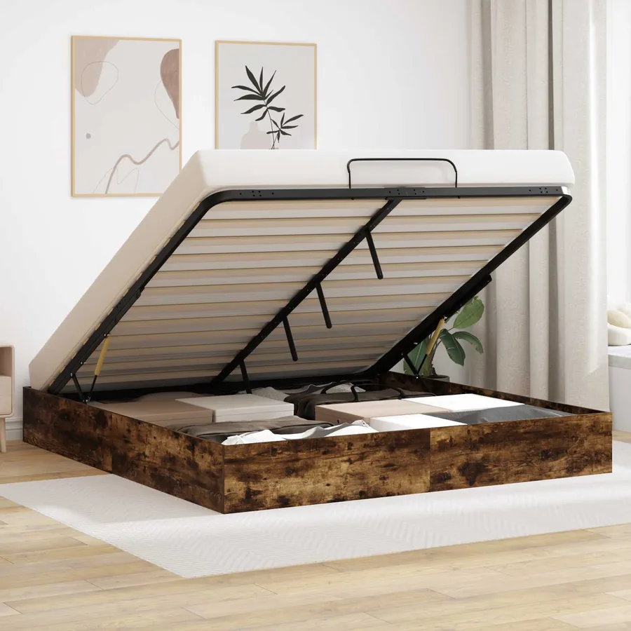 Cadre de lit ottoman avec stockage Chêne Fumé 203 x 160 x 25 cm