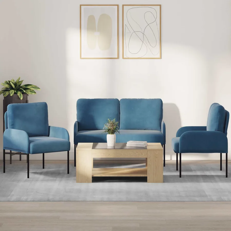 Ensembles de canapés 3 pcs Bleu 115 x 56 x 80 cm Contreplaqué