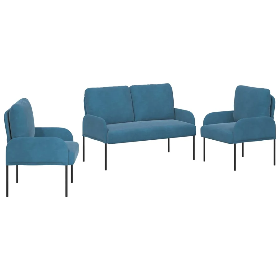 Ensembles de canapés 3 pcs Bleu 115 x 56 x 80 cm Contreplaqué - 2