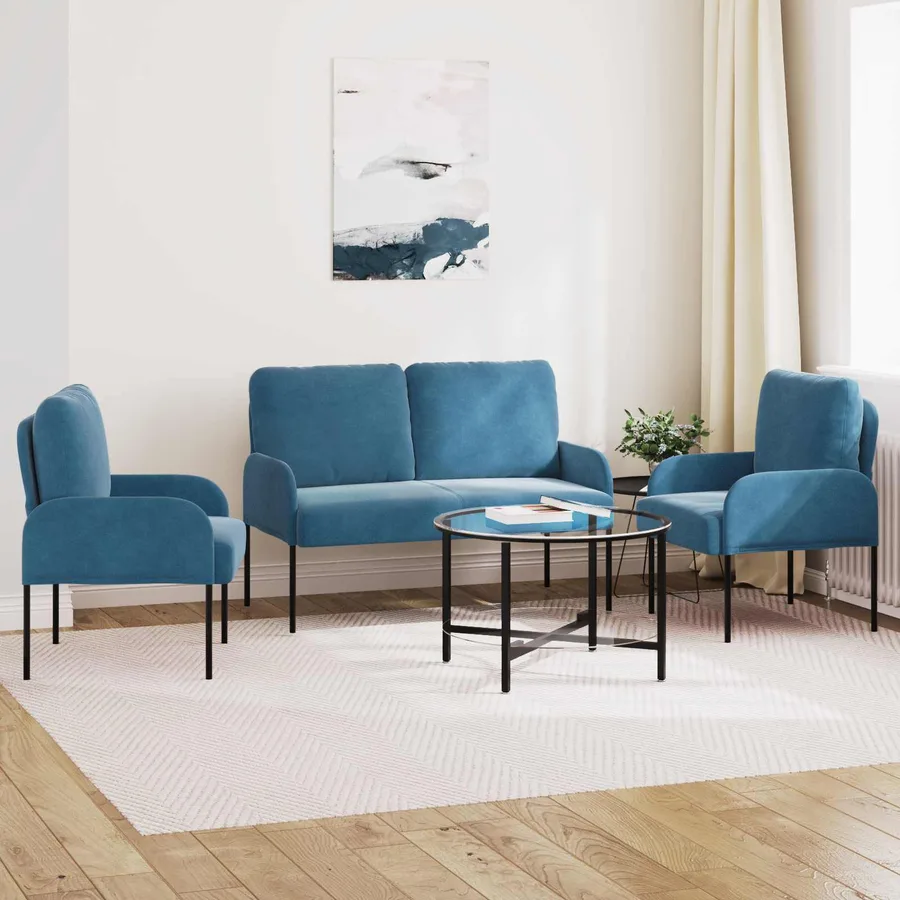 Ensembles de canapés 3 pcs Bleu 115 x 56 x 80 cm Contreplaqué - 3
