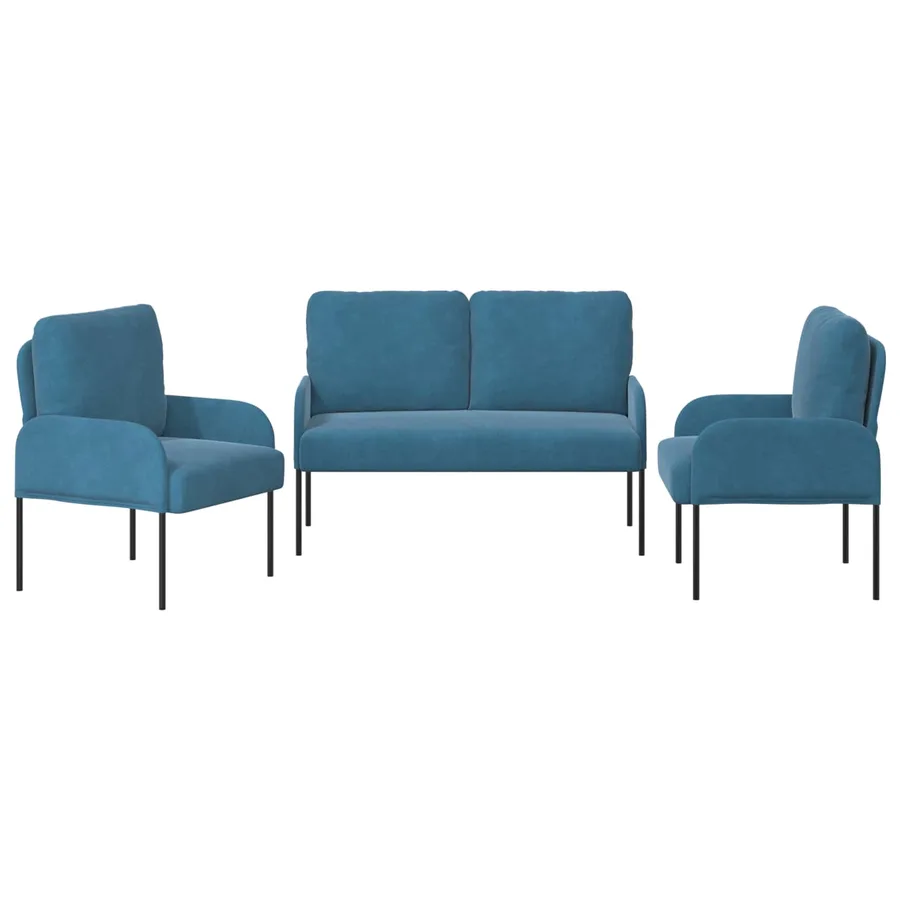 Ensembles de canapés 3 pcs Bleu 115 x 56 x 80 cm Contreplaqué - 6