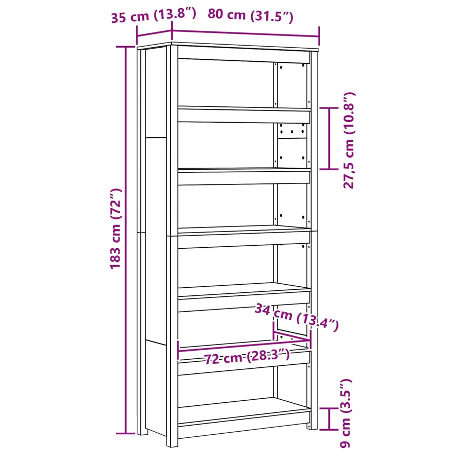 Bibliothèque Cire marron 80 x 35 x 183 cm Bois de pin massif - 8