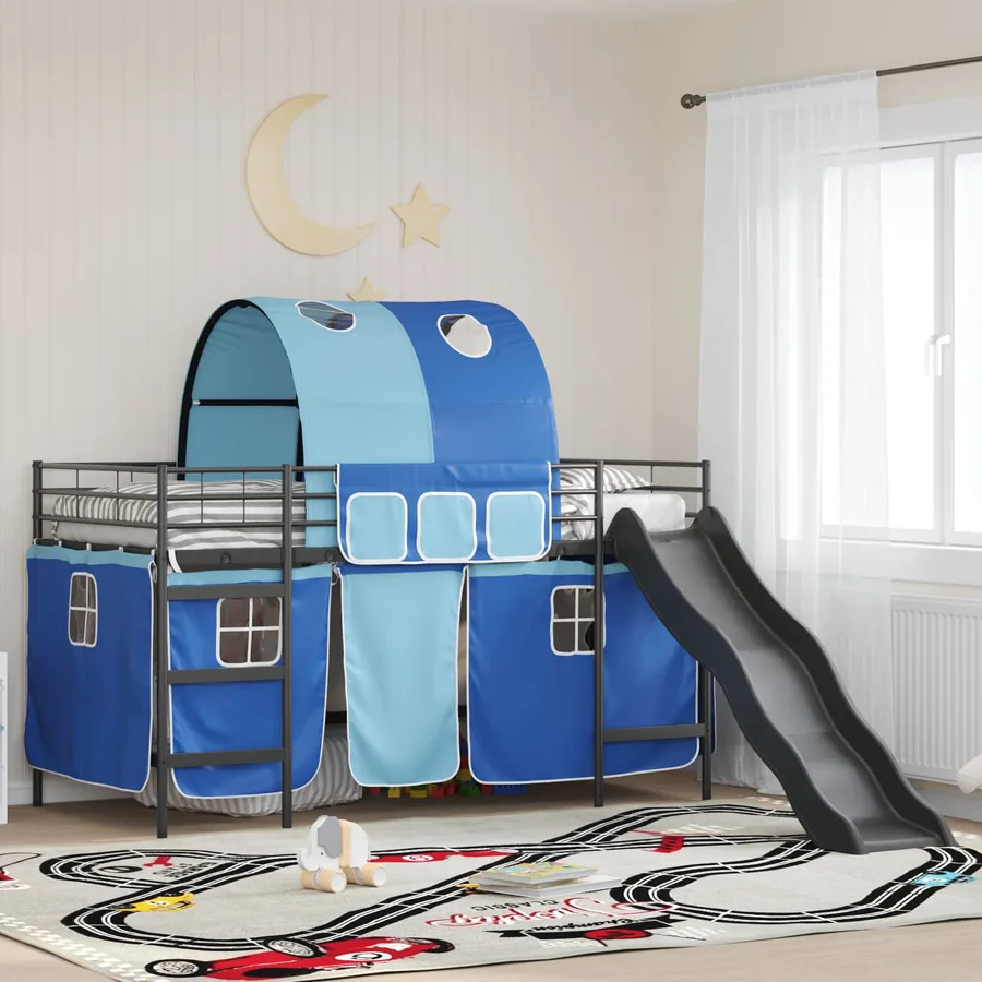 Lit mezzanine pour enfants Uni Noir et Bleu 107 x 203 cm Métал