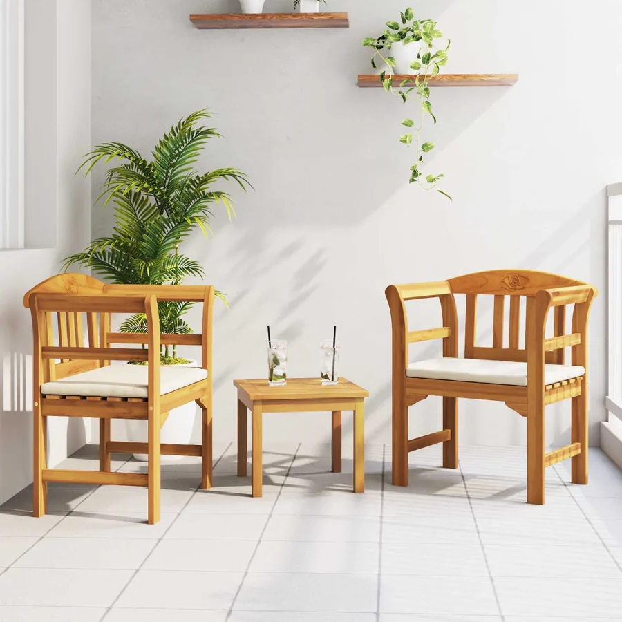 Ensemble de salon Rose de jardin 3 pcs Bois d'Acacia Massif
