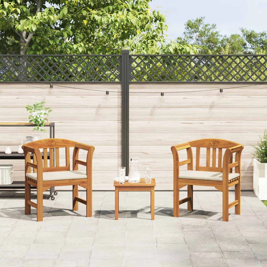 Ensemble de salon Rose de jardin 3 pcs Bois d'Acacia Massif - 4