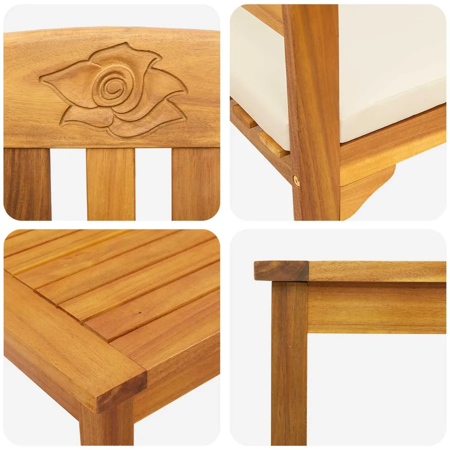 Ensemble de salon Rose de jardin 3 pcs Bois d'Acacia Massif - 7