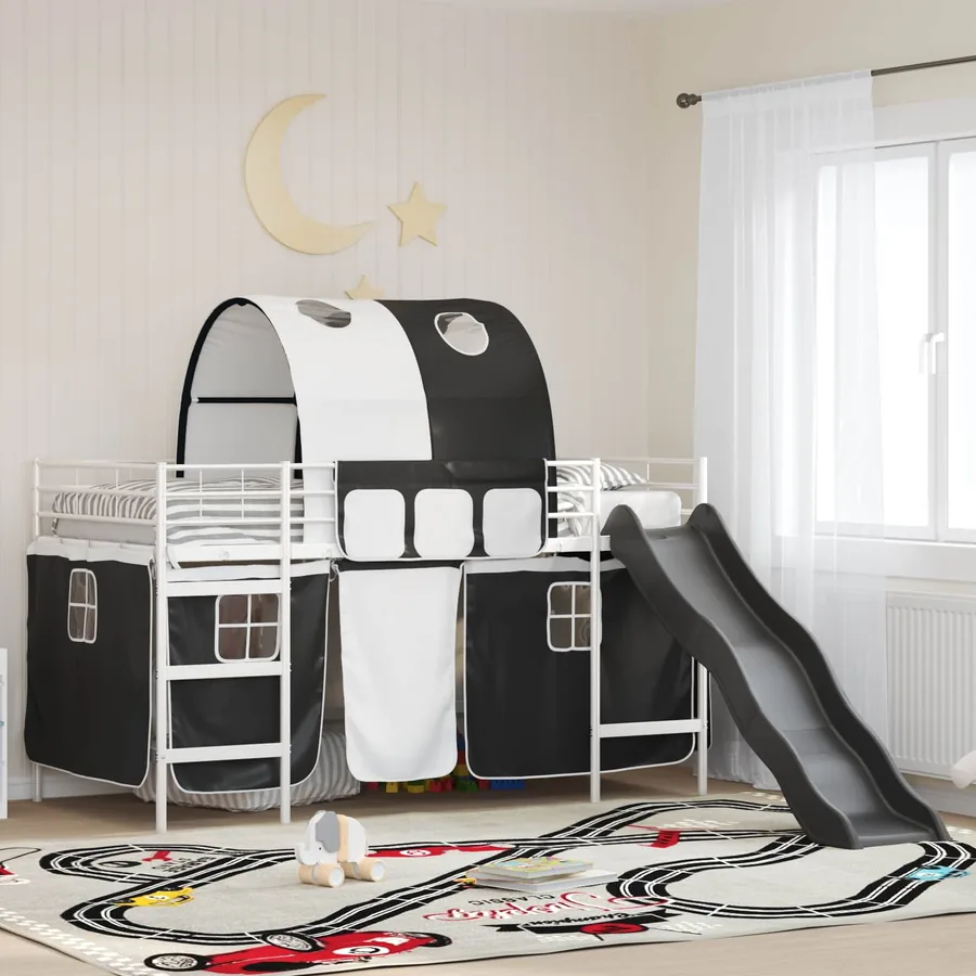 Lit mezzanine pour enfants Uni Blanc et Noir 107 x 203 cm Métал