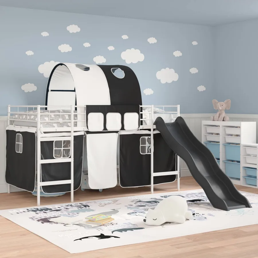 Lit mezzanine pour enfants Uni Blanc et Noir 107 x 203 cm Métал - 3