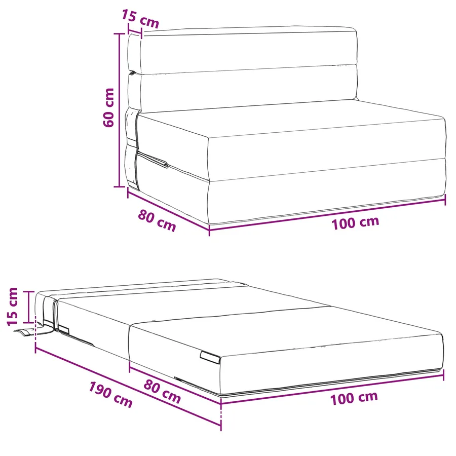 Canapé-lit pliable Noir 100 x 80 x 60 cm Tissu - 9