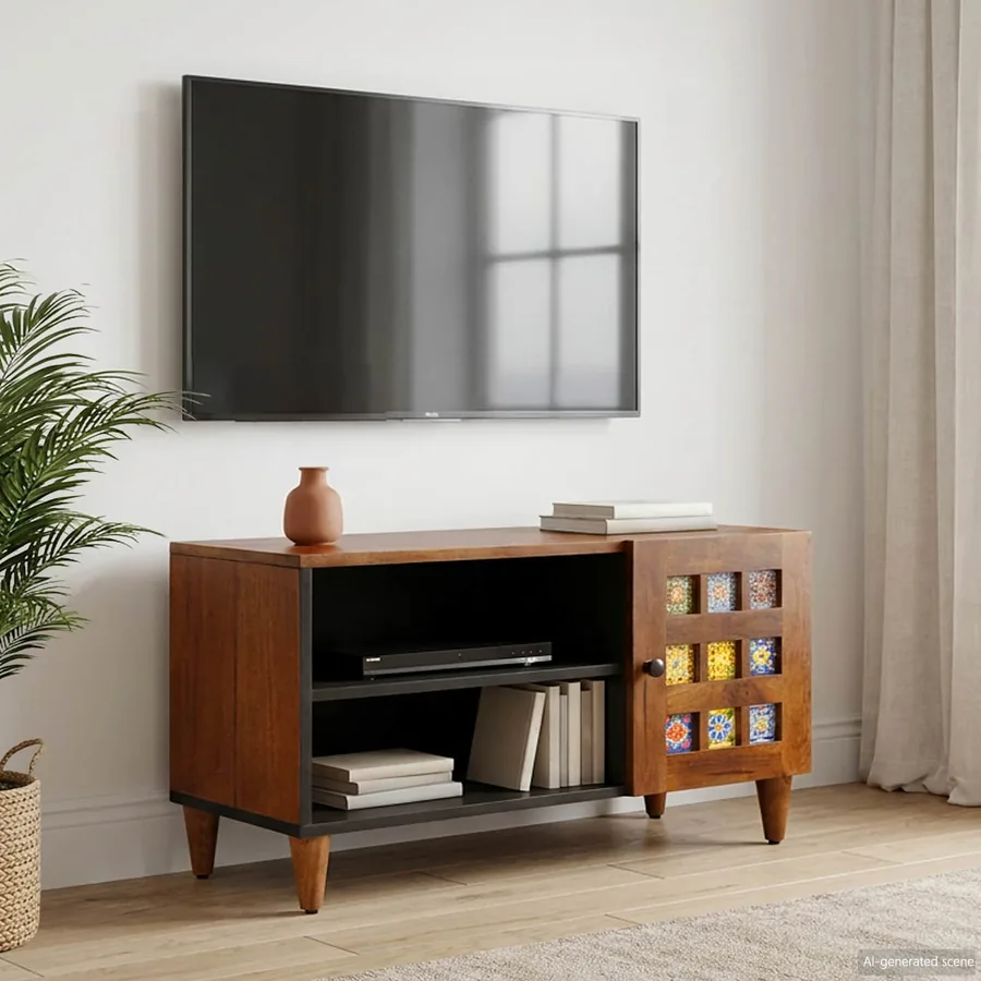 Meuble TV Noyer 80 x 33 x 46 cm Bois de mangue massif