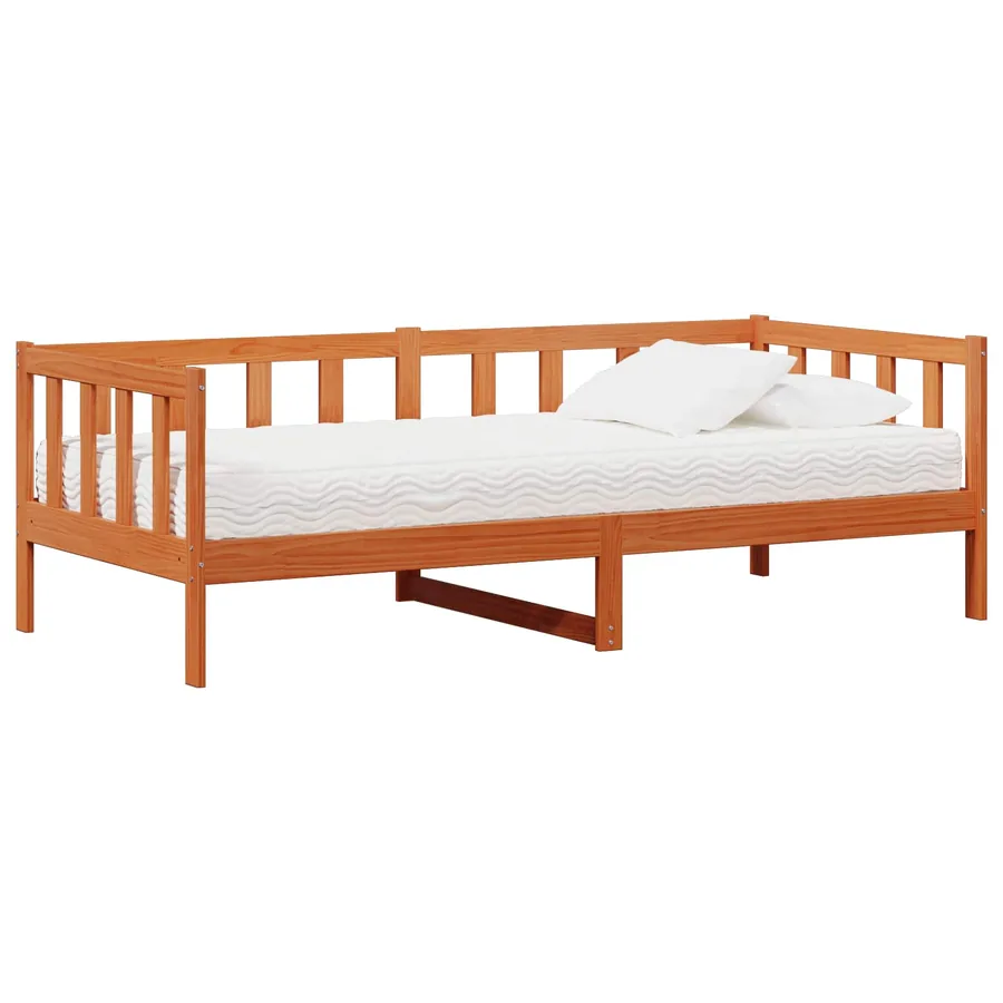 Lit d'appoint avec matelas Brun ciré et blanc 90 x 200 cm