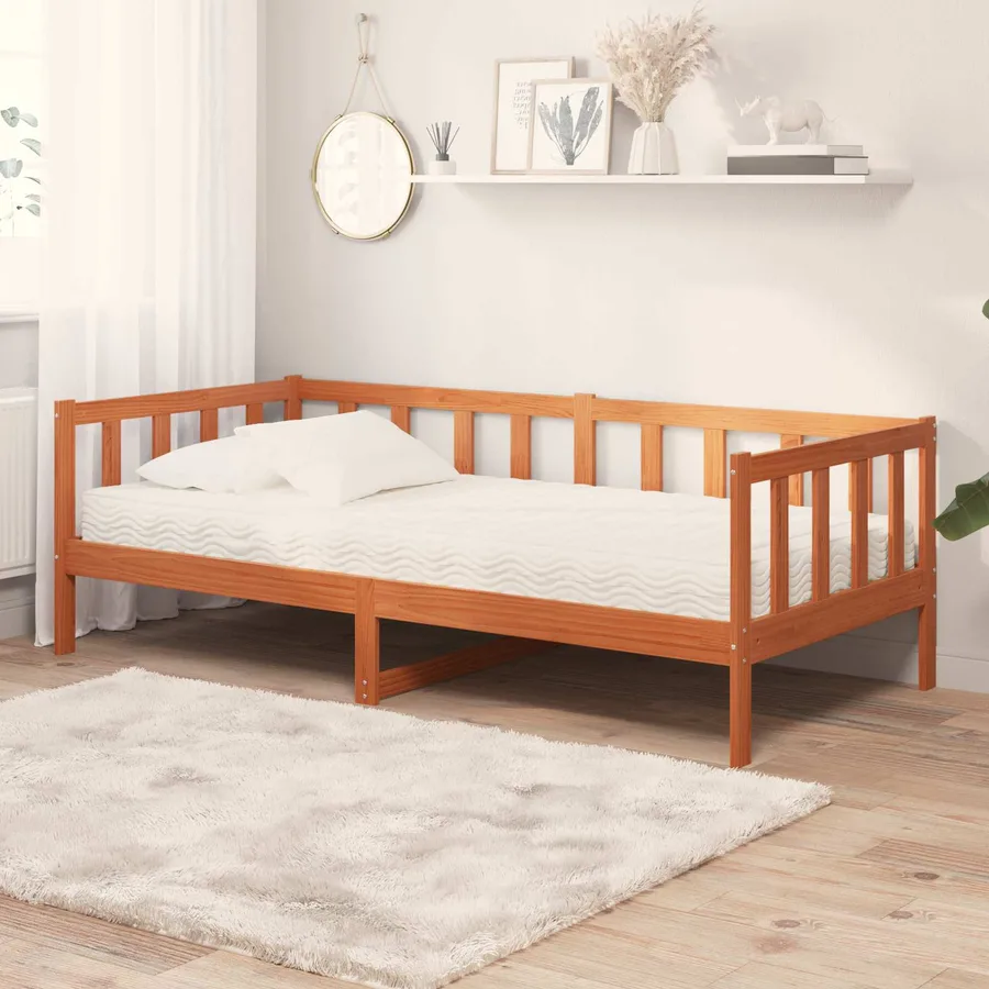 Lit d'appoint avec matelas Brun ciré et blanc 90 x 200 cm - 2