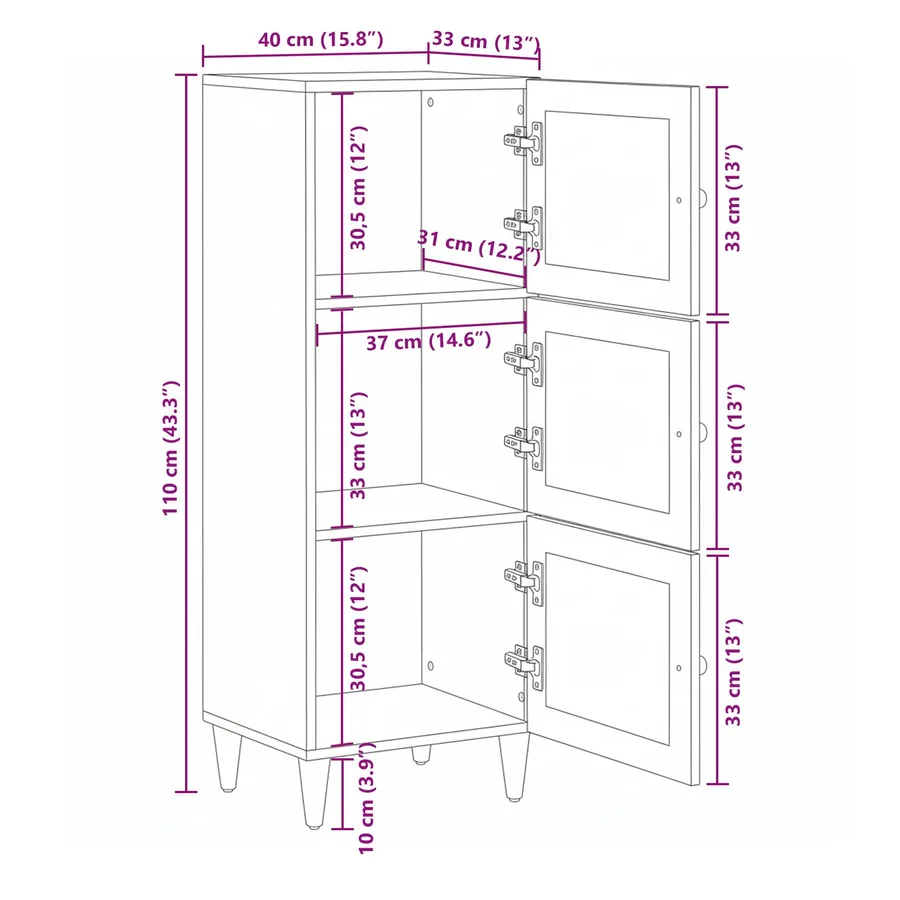 Haut Armoire Noyer 40 x 33 x 110 cm Bois de mangue massif - 13