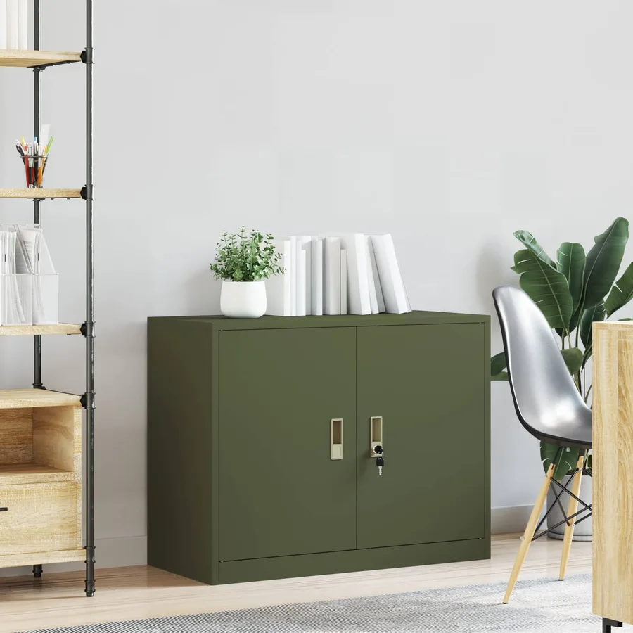 Armoire de rangement Vert olive 90 x 40 x 70 cm Acier - 4