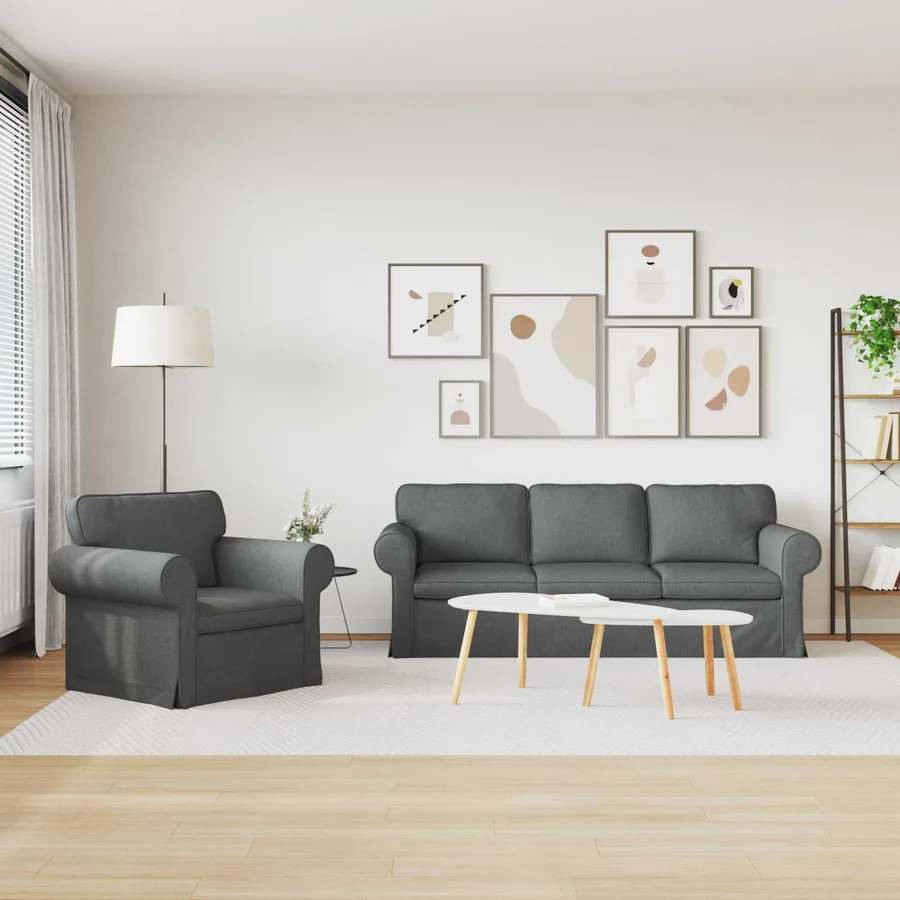 Ensemble de Canapés 2 pcs Gris foncé 215 x 82 x 80 cm tissu - 3