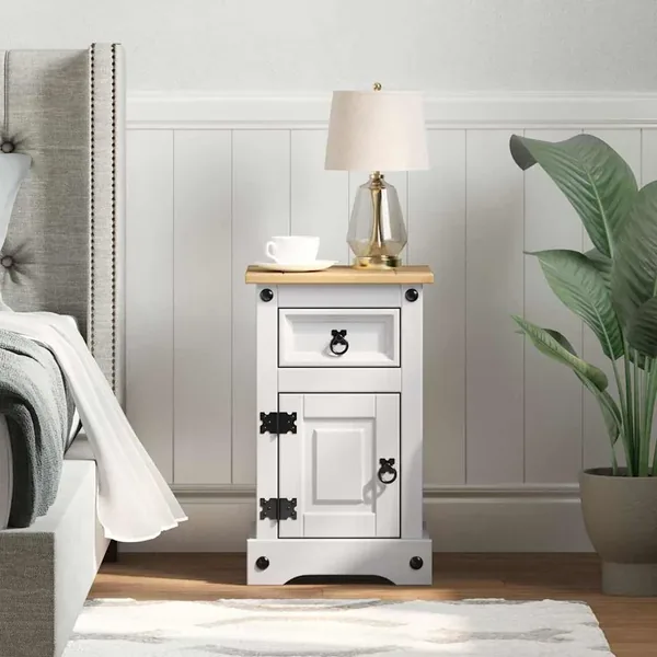 Table de chevet Corona Blanc 35 x 32,5 x 58 cm Pin massif