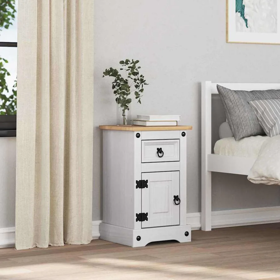 Table de chevet Corona Blanc 35 x 32,5 x 58 cm Pin massif - 4