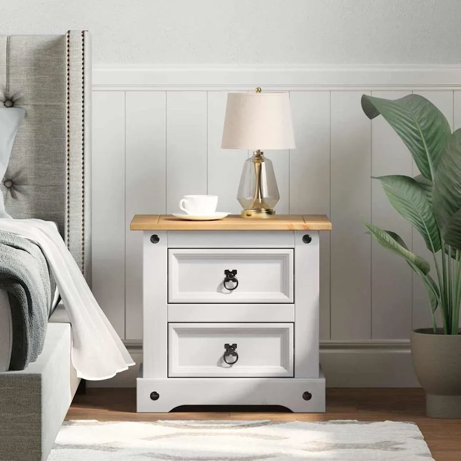 Table de chevet Corona Blanc 53 x 39 x 47 cm Pin massif