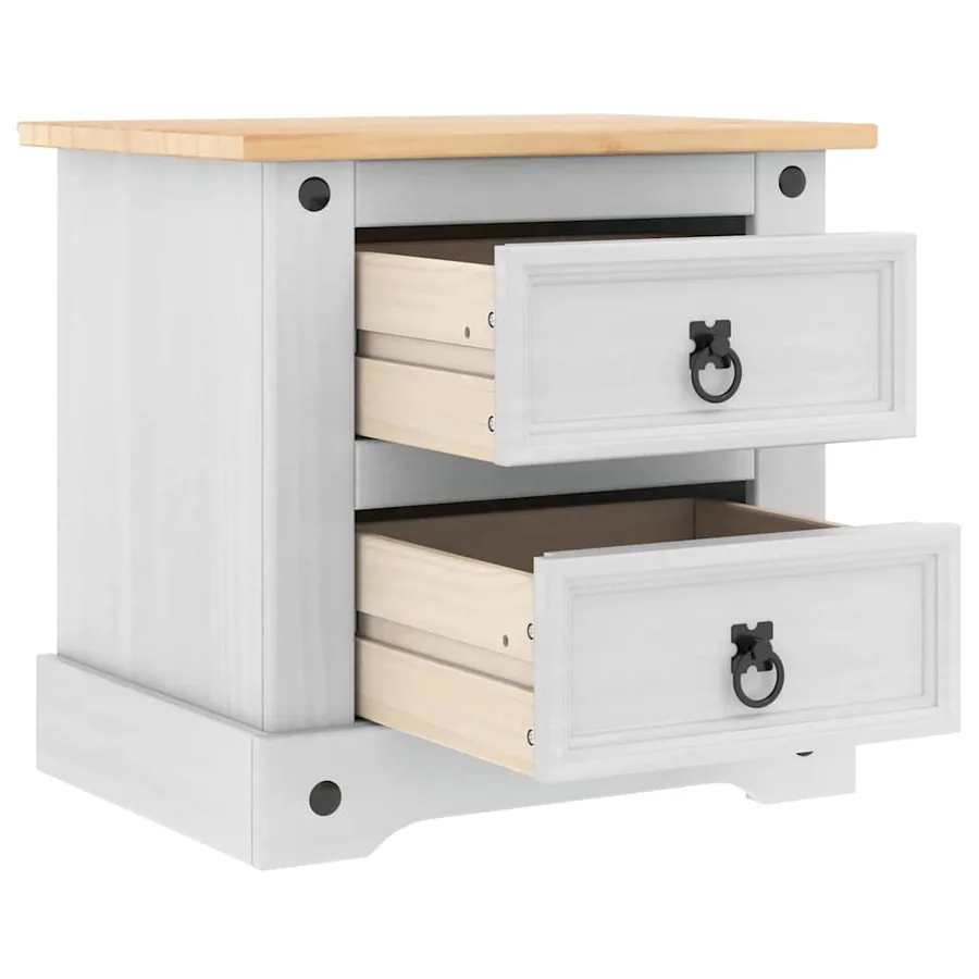 Table de chevet Corona Blanc 53 x 39 x 47 cm Pin massif - 5