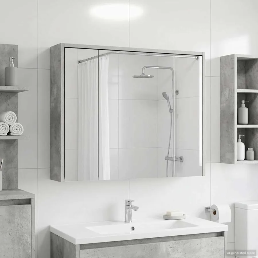 Armoire Miroir de Salle de Bain Gris béton 73,5 x 16 x 62,5 cm