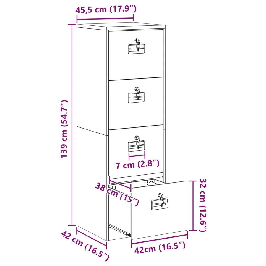 Cabinet de Dossier Jaune moutarde 45,5 x 42 x 139 cm - 14