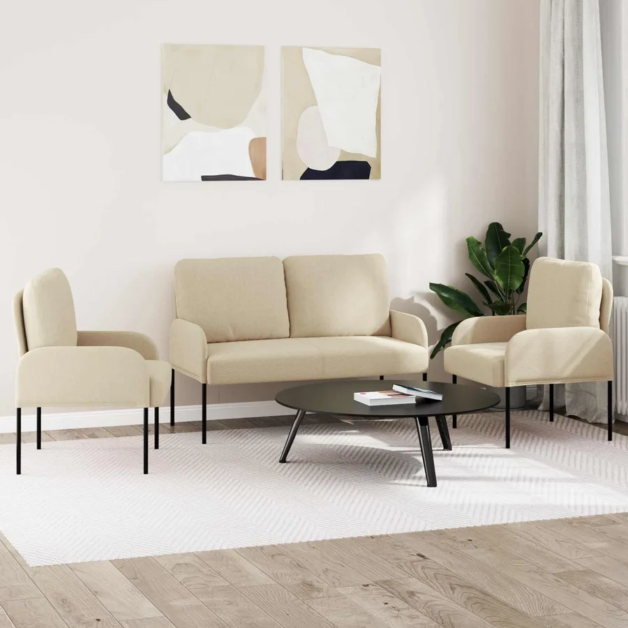 Ensembles de canapés 3 pcs Crème 115 x 56 x 80 cm Contreplaqué - 3