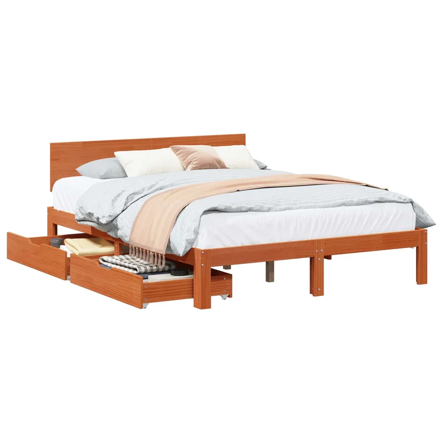 Cadre de lit avec tiroir 3 pcs Cire marron Bois de Pin Massif - 2