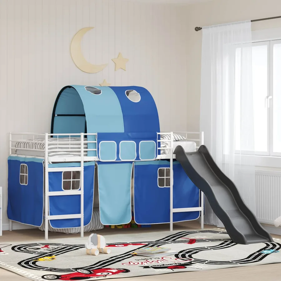 Lit mezzanine pour enfants Uni Blanc et Bleu 107 x 203 cm Métал