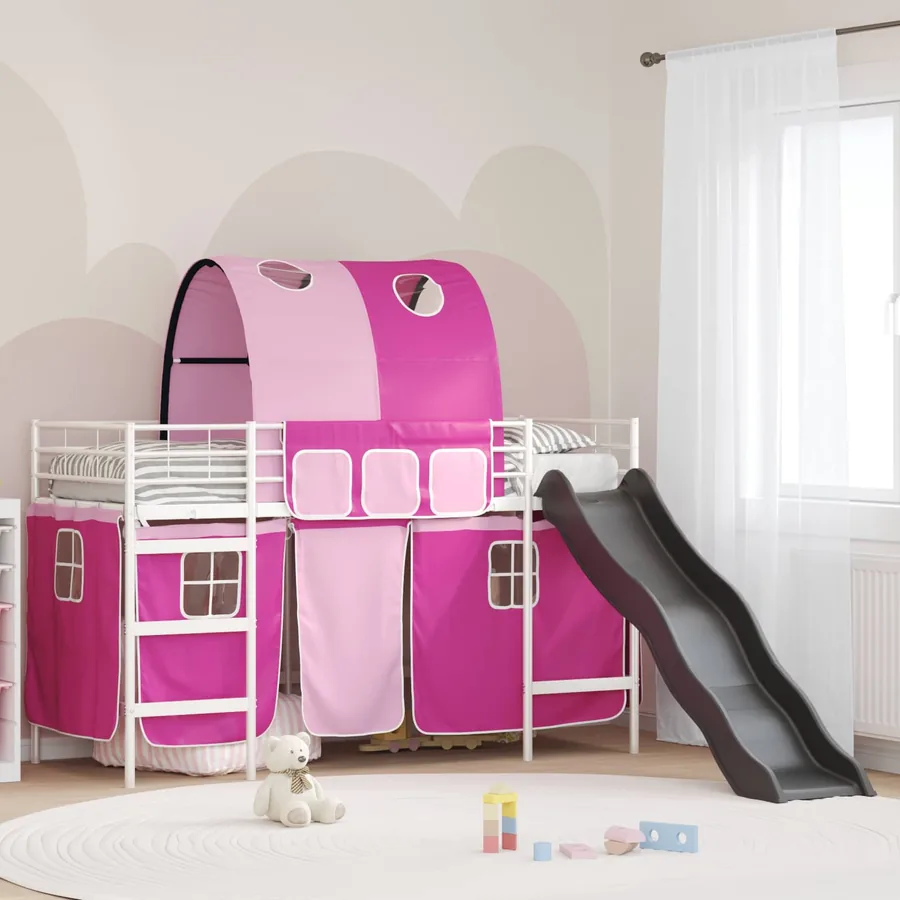 Lit mezzanine pour enfants Blanc et rose 100 x 190 cm Métал