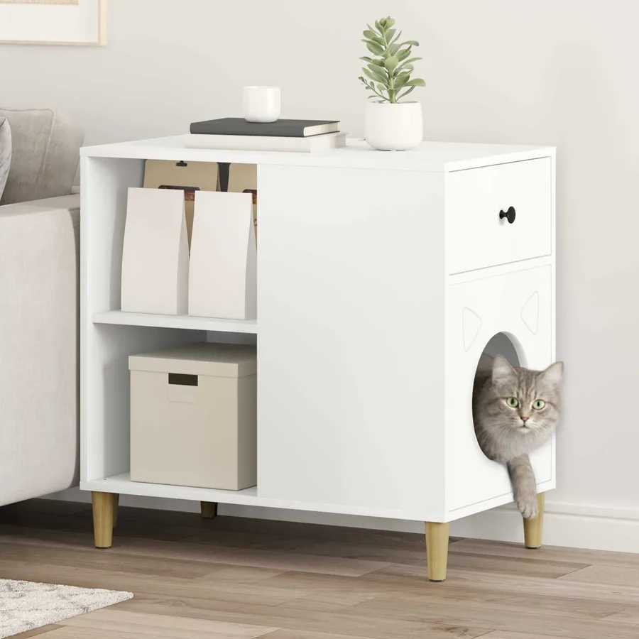 Maison pour chat Blanc 72 x 42.5 x 70 cm Bois d'ingénierie
