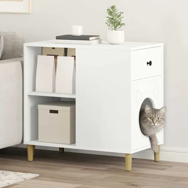 Maison pour chat Blanc 72 x 42.5 x 70 cm Bois d'ingénierie