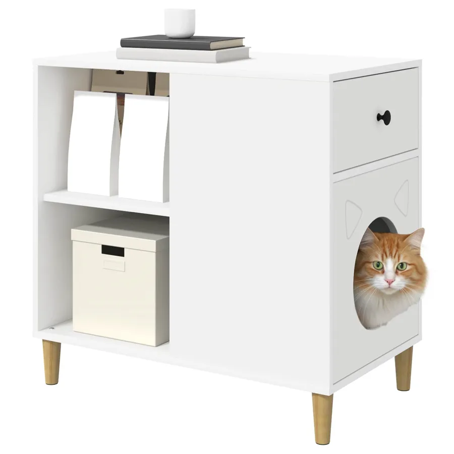 Maison pour chat Blanc 72 x 42.5 x 70 cm Bois d'ingénierie - 3