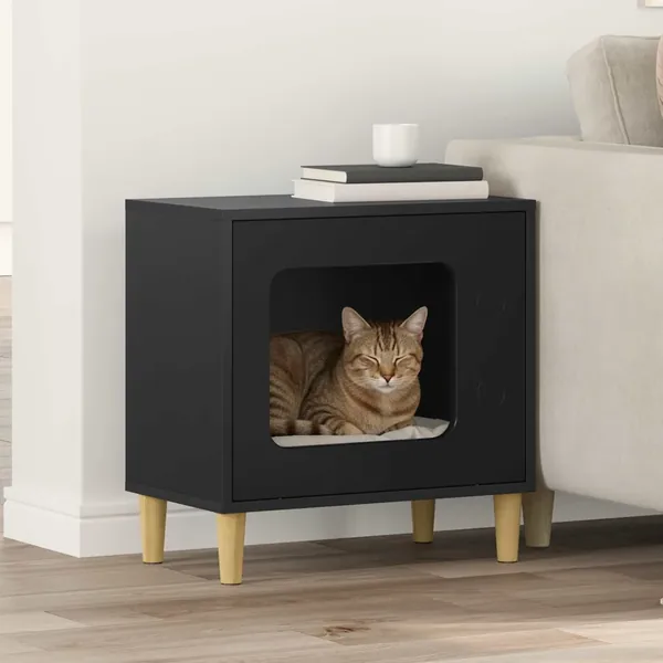 Maison pour chat Noir 51 x 30 x 52 cm Bois d'ingénierie