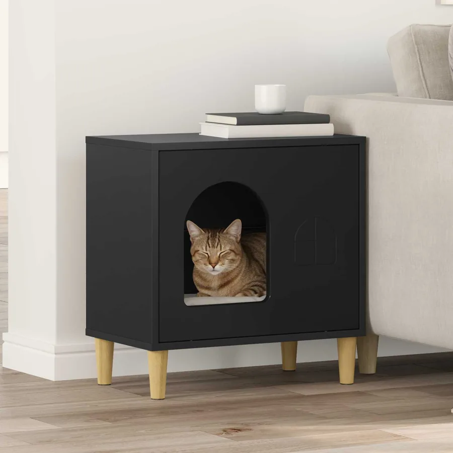 Maison pour chat Noir 51 x 30 x 52 cm Bois d'ingénierie