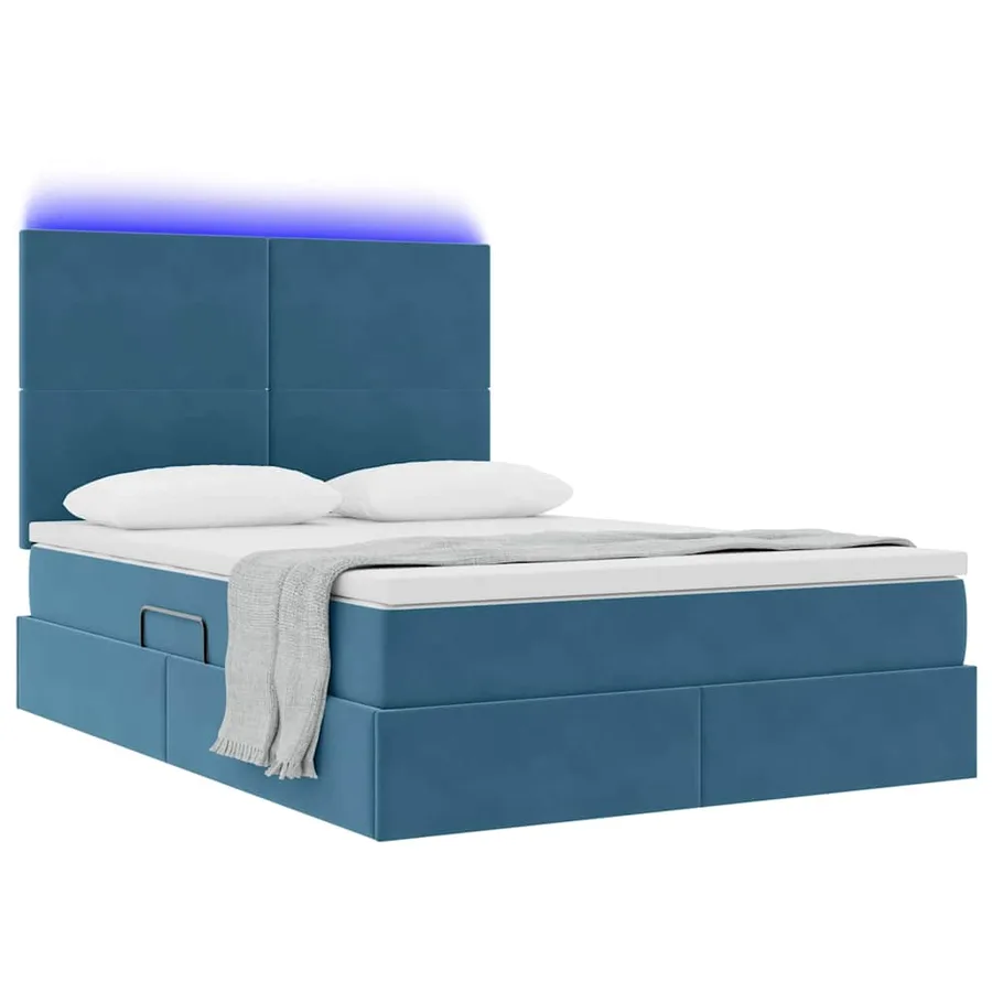 Lit de rangement LED avec matelas Bleu foncé 140 x 190 cm - 3