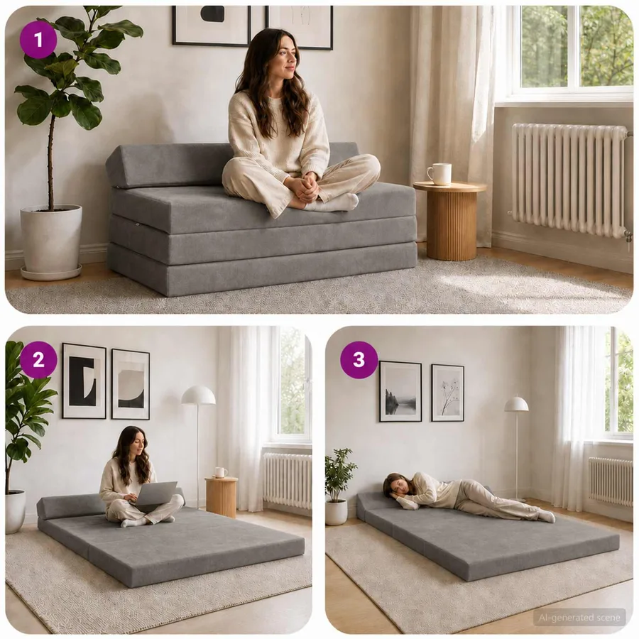 Canapé-lit pliable Gris clair 120 x 60 x 49 cm Tissu - 7