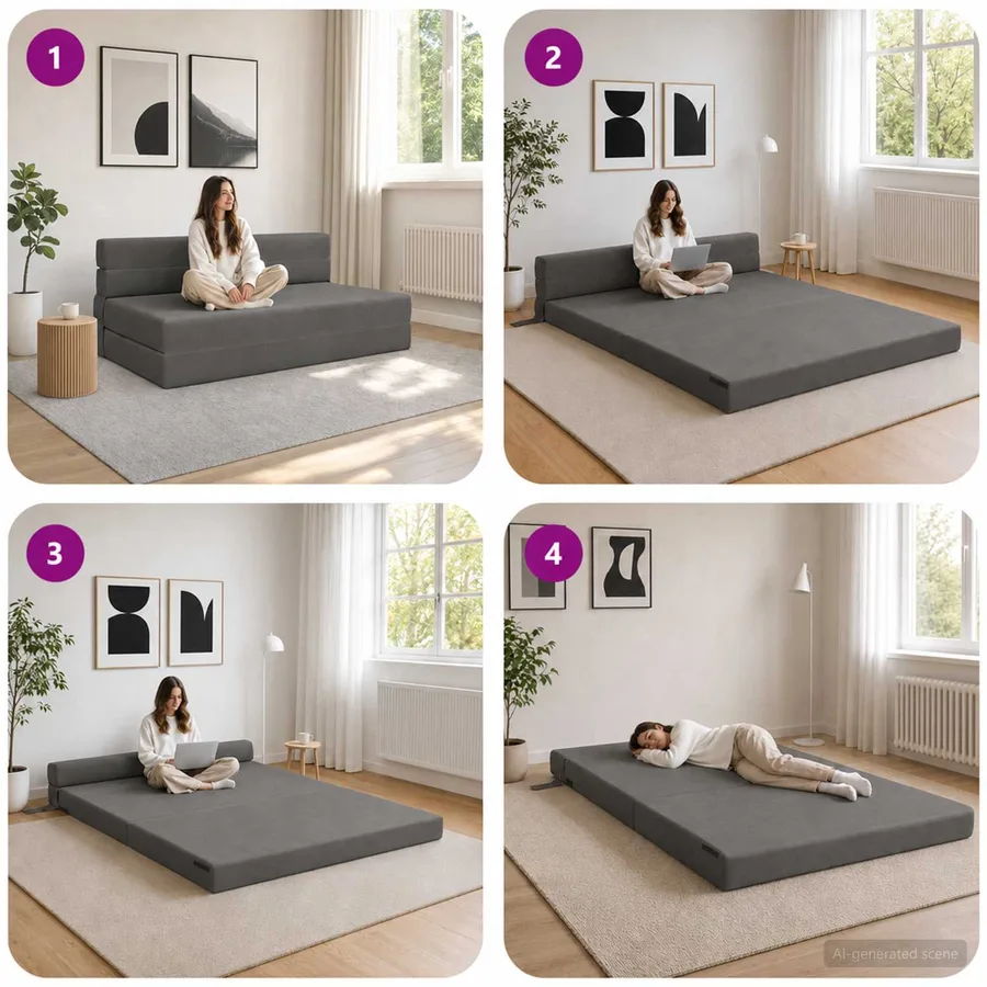 Canapé-lit pliable Gris foncé 152 x 86,5 x 60 cm Tissu - 7