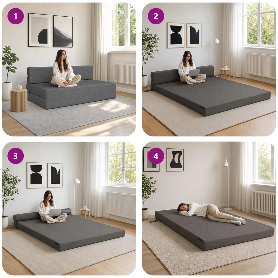 Canapé-lit pliable Gris clair 152 x 86,5 x 60 cm Tissu - 7