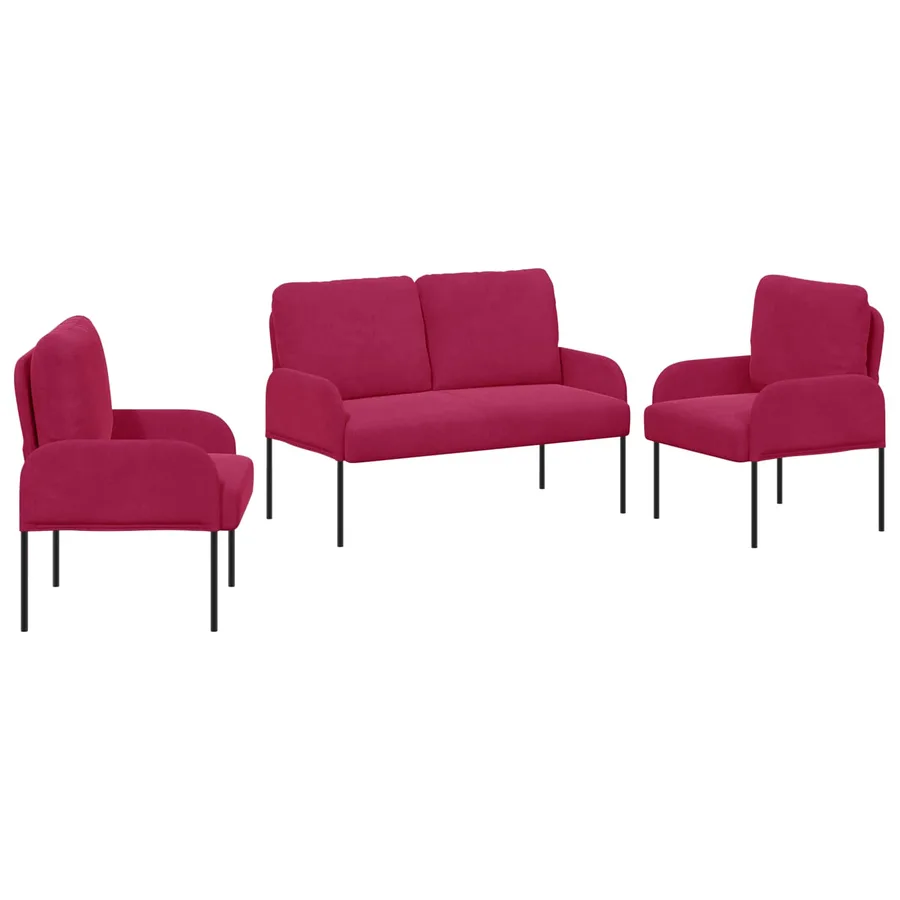 Ensembles de canapés 3 pcs Bordeaux 115 x 56 x 80 cm - 2