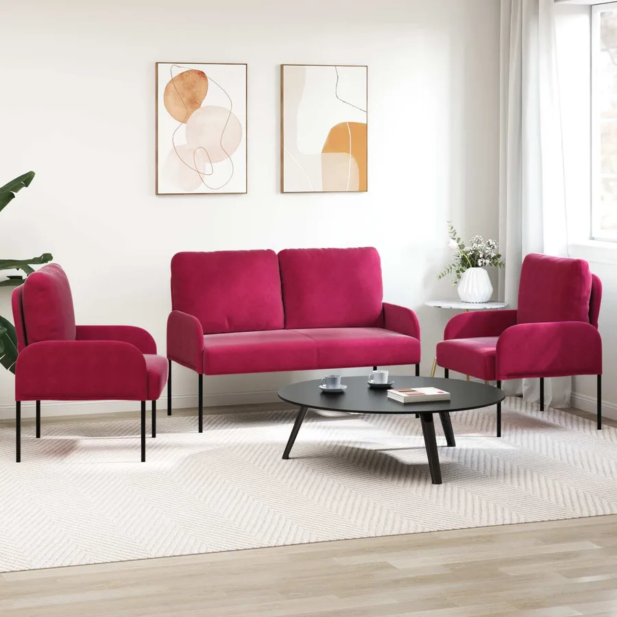 Ensembles de canapés 3 pcs Bordeaux 115 x 56 x 80 cm - 3