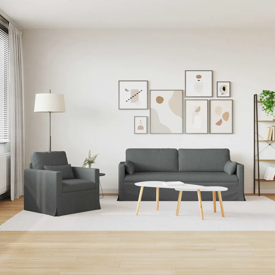 Ensemble de Canapés 2 pcs Gris foncé 198 x 78 x 80 cm tissu - 3