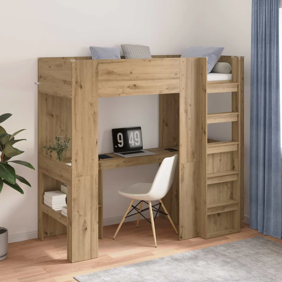 Cadre de lit superposé avec bureau Chêne artisanal 75 x 190 cm