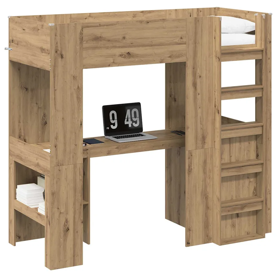 Cadre de lit superposé avec bureau Chêne artisanal 75 x 190 cm - 2