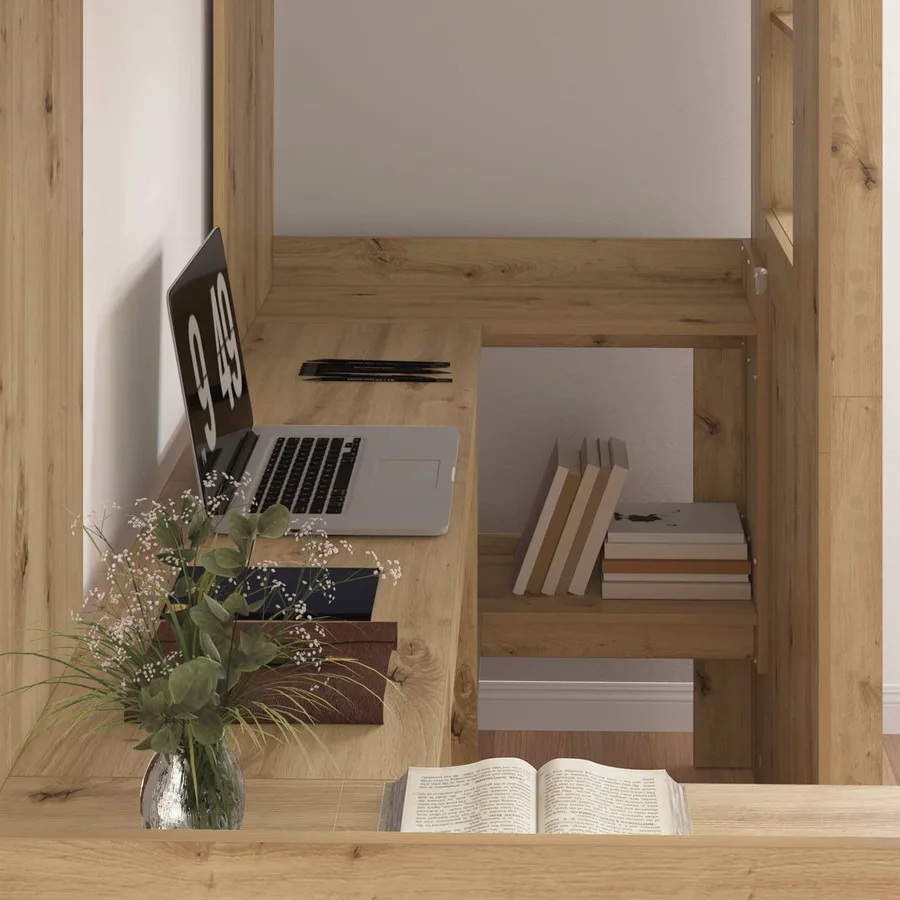 Cadre de lit superposé avec bureau Chêne artisanal 75 x 190 cm - 3
